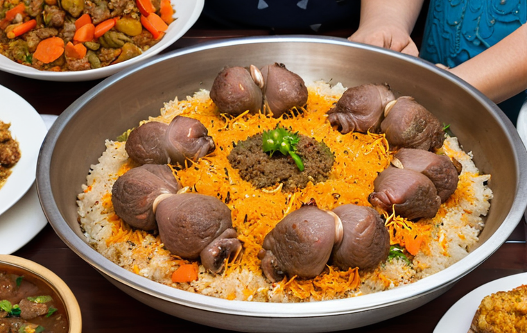 **Image Prompt for Plov**: "A traditional Turkmen dish called Plov, featuring tender lamb, fluffy rice, and vibrant vegetables. The dish is served in a large communal bowl, surrounded by family members enjoying the meal together during a festive celebration."