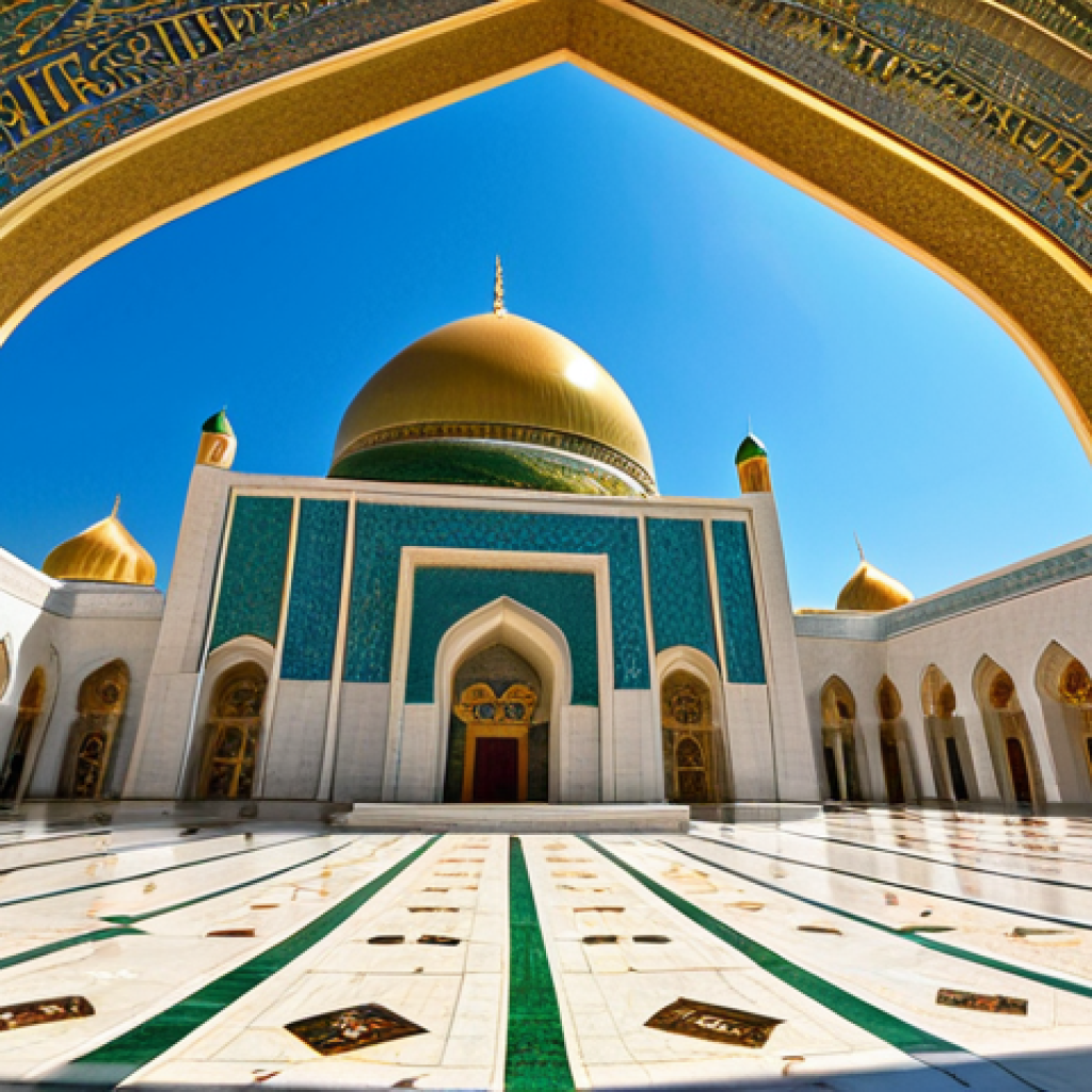 **

Prompt: "Turkmenbashi Ruhy Mosque, Kipchak, Turkmenistan. Grand scale mosque, gold-leafed dome gleaming in sunlight, intricate mosaics, calligraphic inscriptions. Architectural photography, wide angle, clear blue sky. Evoke spiritual grandeur and cultural significance. High detail, 8k resolution."

**