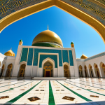 **

Prompt: "Turkmenbashi Ruhy Mosque, Kipchak, Turkmenistan. Grand scale mosque, gold-leafed dome gleaming in sunlight, intricate mosaics, calligraphic inscriptions. Architectural photography, wide angle, clear blue sky. Evoke spiritual grandeur and cultural significance. High detail, 8k resolution."

**