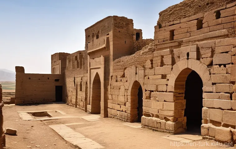 투르크메니스탄 역사적 유적지 - **Prompt 1: The Grandeur of Ancient Merv**
    "A majestic wide-angle view of the ancient city of Me...