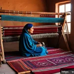 Home 19 투르크메니스탄의 문화적 다양성 - A detailed scene inside a traditional Turkmen weaving cooperative, showing women artisans dressed in...