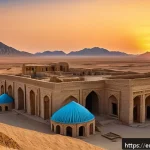 투르크메니스탄 관광 산업의 성장 - A panoramic view of the ancient Silk Road ruins in Merv, Turkmenistan, showcasing expansive desert l...