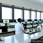 투르크메니스탄의 과학적 연구 - Photorealistic interior of a modern scientific research laboratory in Ashgabat, Turkmenistan, Turkme...