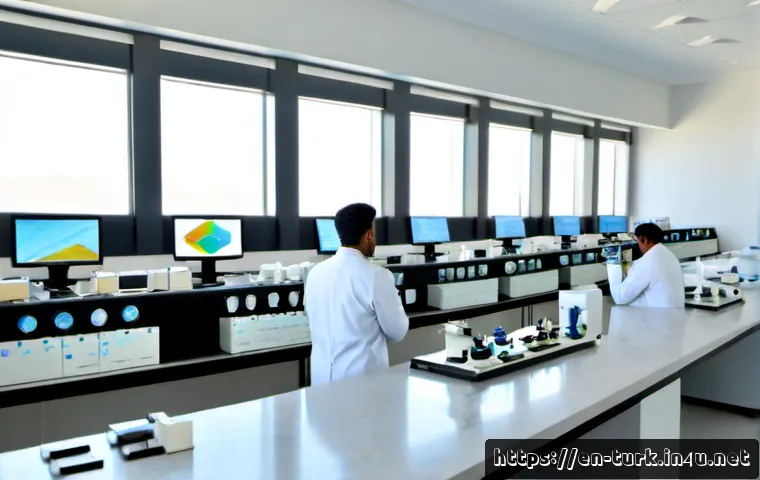 투르크메니스탄의 과학적 연구 - Photorealistic interior of a modern scientific research laboratory in Ashgabat, Turkmenistan, Turkme...
